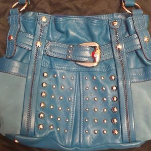 B Makowsky Columbia Shopper Turquoise Leather Satchel w Dust Bag